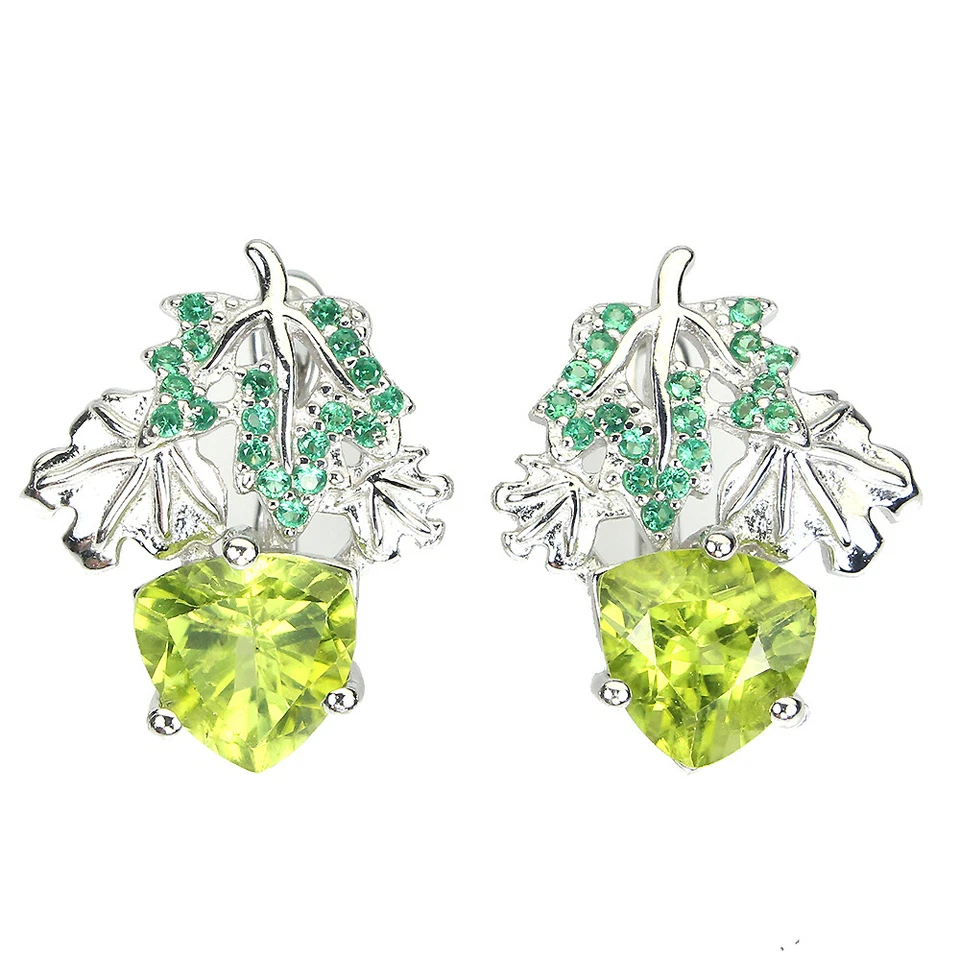 925 Sterling Silver Earrings Trilliant Peridot Simulated Cz Gemstone Jewelry - Image 1 of 4