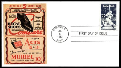 1983 Babe Ruth FDC- Official 5 Cent Score Card Cachet - Image 1 of 2