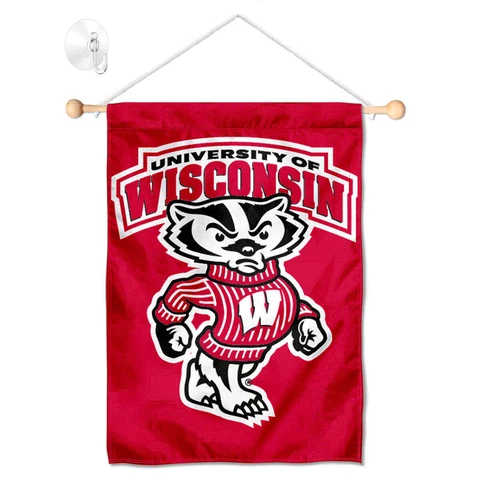 Wisconsin Badgers Bucky Banner Window Hanging with Suction Cup Cover