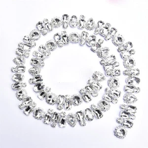 90 cm Rivestimento Cristallo Strass Catena Diamante Fiore Nastro Cintura Abbigliamento Gioielli - Foto 1 di 17