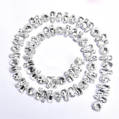 90cm Crystal Trim Rhinestone Chain Diamante Flower Ribbon Belt Clothing Jewelry - Image 1 of 4
