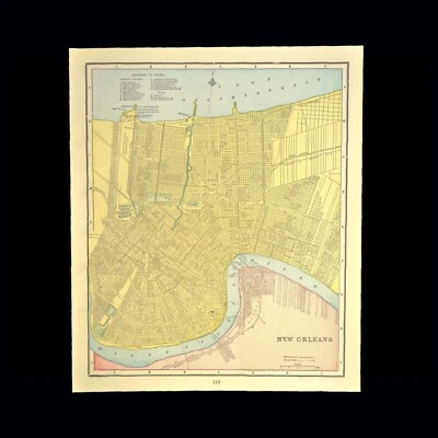 Arte de pared callejera de la ciudad mapa vintage de Nueva Orleans Luisiana antiguo original antiguo Foto 1 de 4