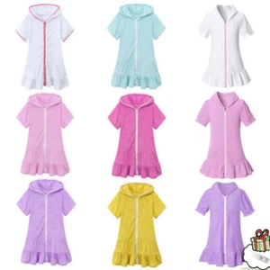 Little Girls Swim Cover Up Swimsuit Zip Up Hooded Bathrobe Absorbent Beach Dress - Picture 1 of 81