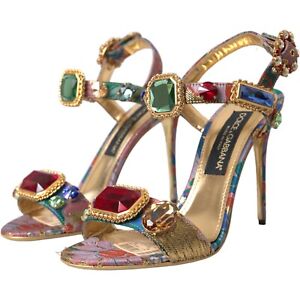 DOLCE & GABBANA Shoes Multicolor Jacquard Crystals Sandals EU40 / US9.5 2400usd