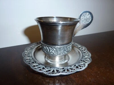 Taza y platillo demitasse de filigrana de plata rusa 310MMET Foto 1 de 4