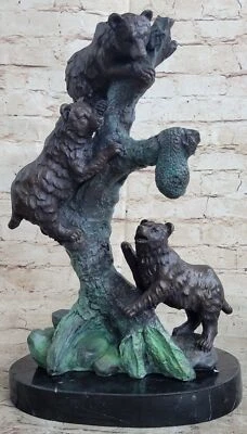 Bronzo Scultura By Russell Nero Orso Art Deco Statuina Decoro Figura Marmo Art - Immagine 1 di 4