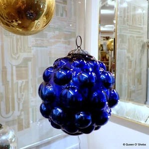 Kugel antico ornamento natalizio blu cobalto vetro mercurio raro forma bacca - Foto 1 di 11