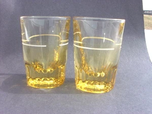 Two Thick Clear to Amber Glass Barware Shot Glasses with Fill Line - Picture 1 of 3