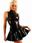 Robe de patineuse femme en cuir PVC noir brillant bodycon sexy sans manches à col haut