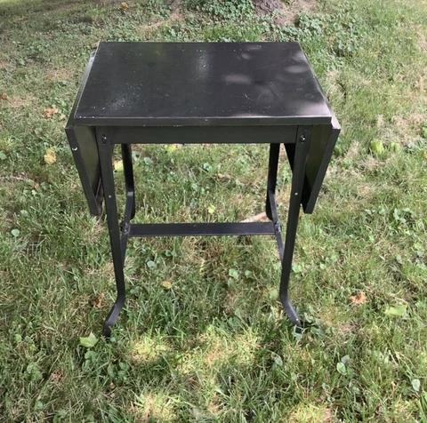 Vintage Matte Black Metal Typewriter Table Stand Cart Cover