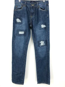 Lucky Brand Boys Sz 14 Billy Straight Distressed Patched Jeans Medium Wash - Picture 1 of 3