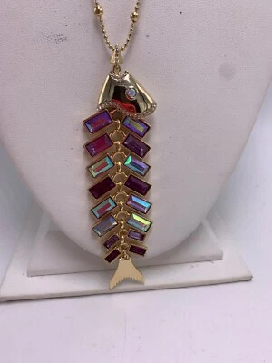 $68 COLLAR COLGANTE BETSEY JOHNSON BRILLO ARRECIFE ESPINA DE PESCADO EN TONOS ROSAS A30h Foto 1 de 4