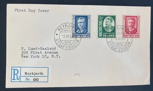 1954 Reykjavik Iceland First Day Registered Cover To New York Usa Hannes Hafstei - Picture 1 of 2
