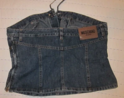 Moschino джинсы итальянский джинсовой ткани бюстье с бретелью через шею верх молнии брюки IT46 США 12 большой - Изображение 1 из 4