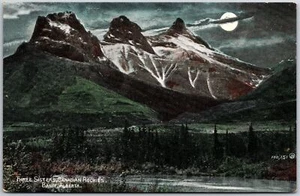 Three Sisters Canadian Rockies Banff Alberta Canada Mountain Moonlight Postcard - Picture 1 of 2