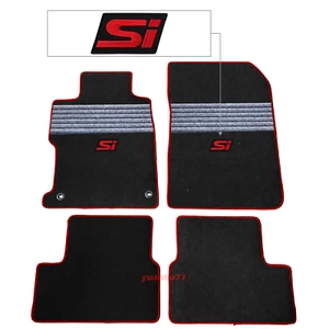 Fits 12-15 Honda Civic Black Floor Mats Gray Strip Red Trim Carpet 4PC w/ Red Si - Picture 1 of 3