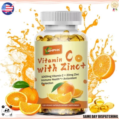 Vitamin C Capsules 1000Mg with Zinc Powerful Immune Support Antioxident 120 PCS - Image 1 of 4