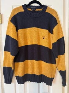 Vtg 90's Gant Hand Framed Mens Sweater with Yellow and Navy Stripes - M - Picture 1 of 4