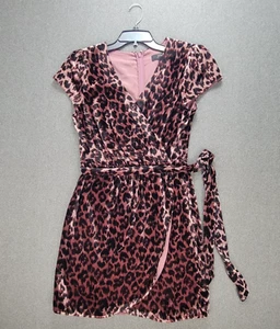 J Crew Dress Womens 6 Rose Leopard Faux Wrap Velvet Drapey - Picture 1 of 11