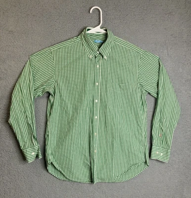 J. McLaughlin Mens Button Up Shirt Size M Green White Check Long Sleeve - Image 1 of 4