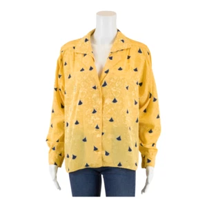 MK EXCLUSIV Womens Printed Blouse Yellow Collared Long Sleeve Geometric M - Picture 1 of 5