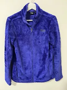 FILA Women’s Full Zip Sherpa Fleece Blue Jacket Size Medium - Picture 1 of 5