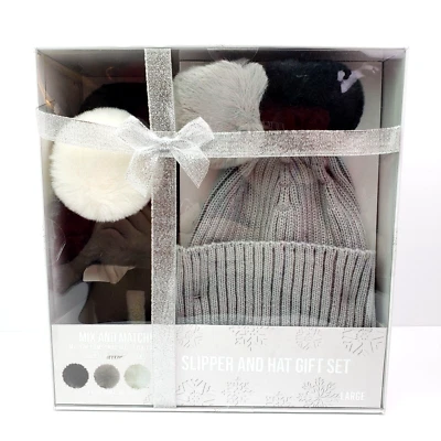 Kooba Mujer Talla L Gris Negro Suave Acogedor Cálido Invierno Gorro Sombrero Zapatillas Conjunto de Regalo Foto 1 de 4