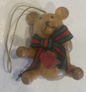 Vintage Wood Bear Ornament Christmas Holiday Ornament Decor Made in Taiwan - Picture 1 of 5