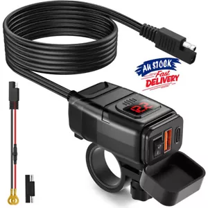 Dual USB Type C PD&QC 3.0 Motorcycle USB Charger with Voltmeter+ON/Off Switch AU - Picture 1 of 8