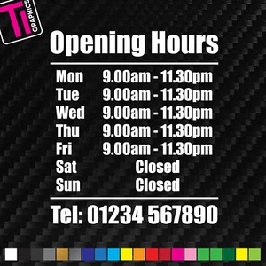Shop Window Opening Hours Times Custom Personalised Vinyl Decal Sticker A4/A3 - Picture 1 of 2