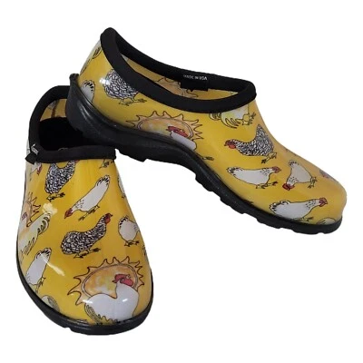 Sloggers Mujer Goma Jardín Glogs Cómodos Planos Amarillo Patrón Gallo Talla 8 Foto 1 de 4