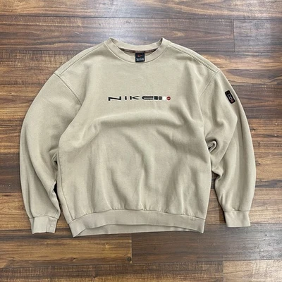 Vintage Y2K Nike Mens Large Brown Tan Black Spellout Embroidered Sweatshirt Rare - Image 1 of 4