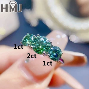 Zertifizierter echter grüner Moissanit 4 Karat Sterlingsilber Ring Frauen Eheringe - Bild 1 von 13