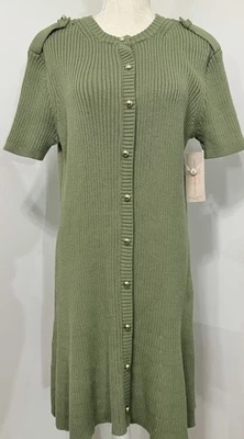 NEW French Connection Short Sleeved Gold Military Button Sweater Dress Medium - Image 1 of 2