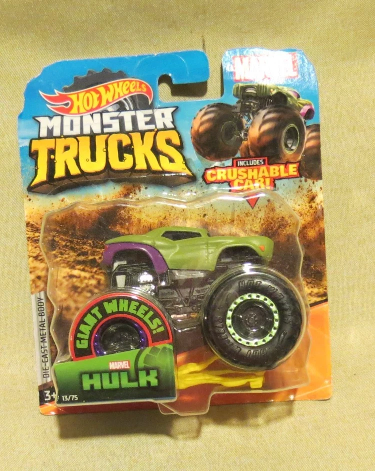 Nuevo en paquete Hot Wheels Monster Trucks Marvel Hulk 13/75 2019 incluye auto aplastable nuevo Foto 1 de 1