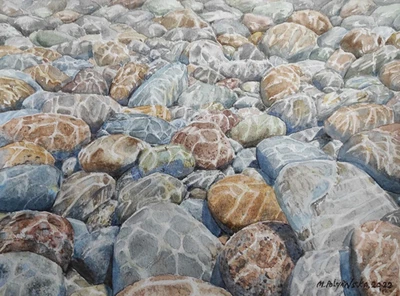 Obras de Arte Originales Pintura Moderna 29x21 Paisaje PIEDRAS SOLARES Arte Paisaje Marino Firmado Foto 1 de 4