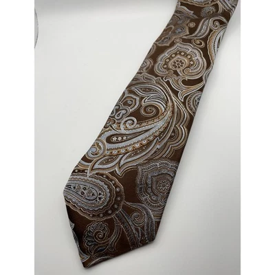 Neiman Marcus Ike Behar коричневый пейсли шелковый галстук мужской модный аксессуар - Изображение 1 из 4