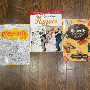 Coloring Book Bundle of 3 - Renoir, Butterfly, and Wildflowers Mostly Uncolored - Imagen 1 de 13
