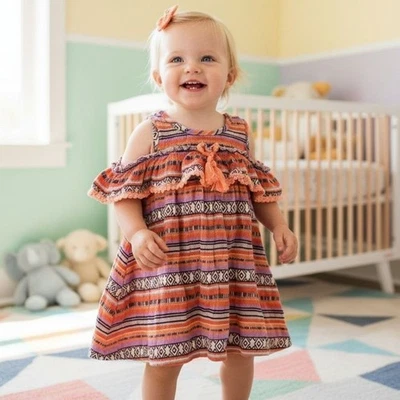 Nuevo 12M Jessica Simpson Bebé Vestido Conjunto Volantes Hombro Frío Pañal Cubierta Foto 1 de 4