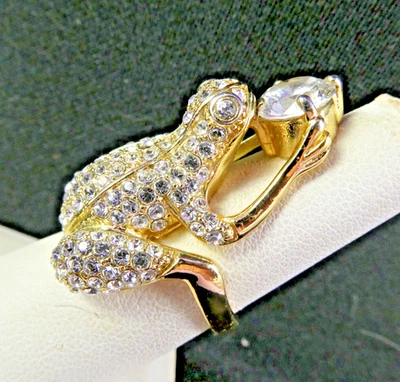FABulous Crystal FROG RING Cocktail Fashion Holding Simulated Diamond Size 6 - Image 1 of 4