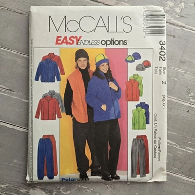 McCalls 3402 Adult/Teen Unisex Easy Fleece Jacket Vest Hat Pattern sz XLG XXL - Image 1 of 3