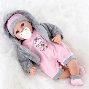 Lifelike Large Size Soft Bodied Baby Doll 18" Girl & Grey Pink Clothes BiBi Doll - Picture 1 of 7