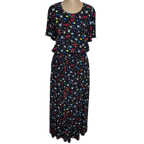 Maxi abito Love Moschino nero rosso ciliegia floreale manica corta taglia 4