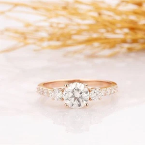 1.50 Carat Round Cut Moissanite Engagement Ring 14k Rose Gold FN - Picture 1 of 10