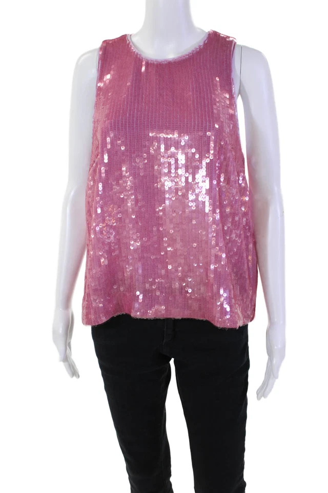 Blusa sin mangas J Crew para mujer cuello redondo lentejuelas rosa talla M Foto 1 de 4
