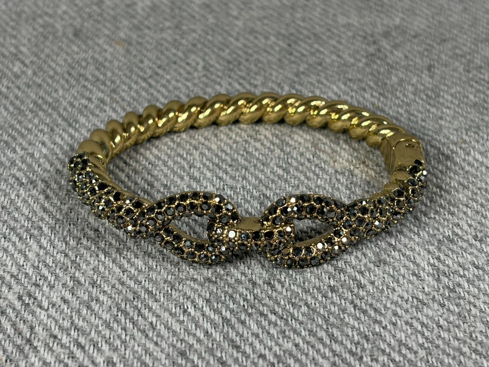 Heidi Daus “Sleek & Sophisticated” Hematite Crystal Link Bracelet Gold Tone - Image 1 of 4