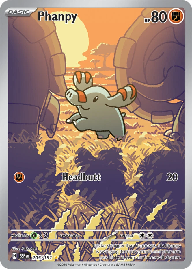 x1 Phanpy - 205/191 - Illustration Rare Pokemon SV08 Surging Sparks M/NM - Image 1 of 1