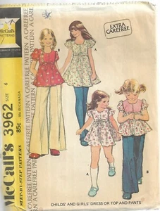 Vintage McCall's Carefree Muster #3962 - Kinder 60er Jahre Stil Kleid/Top - Hose Gr. 6 - Bild 1 von 1