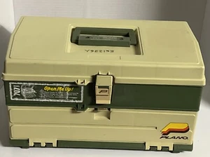 Vintage Plano 707 Tackle Box Tan/Green Gear Outdoors Handle 2 Drawer Storage USA - Picture 1 of 11