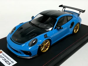 1/18 Minichamps Porsche 911 "991.2" GT3 RS Baby Blue Gold Wheels leather AB231 - Picture 1 of 7